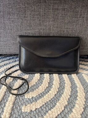 Vintage Michael Green Black Leather Envelope Crossbody Clutch Purse Minimalist